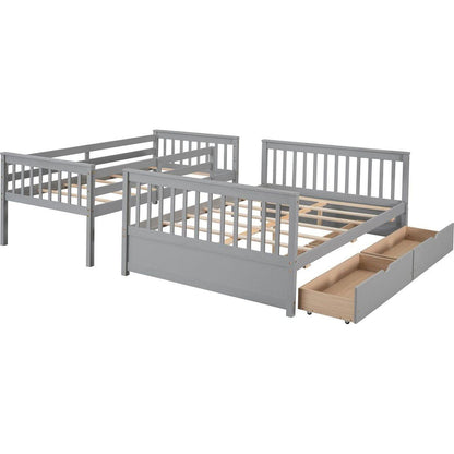 Twin-Over-Full Bunk Bed with Ladders and Two Storage Drawers(Gray){o