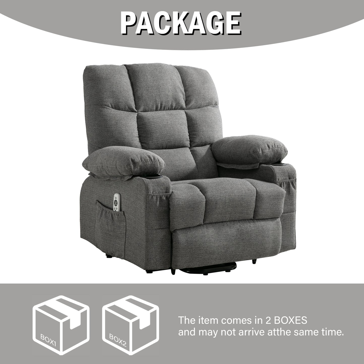 Power Lift Recliner Chair Recliners for Elderly with Heat and Massage Recliner Chair for Living Room with Infinite Position and Side Pocket,USB Charge Port.SMOKYGREY