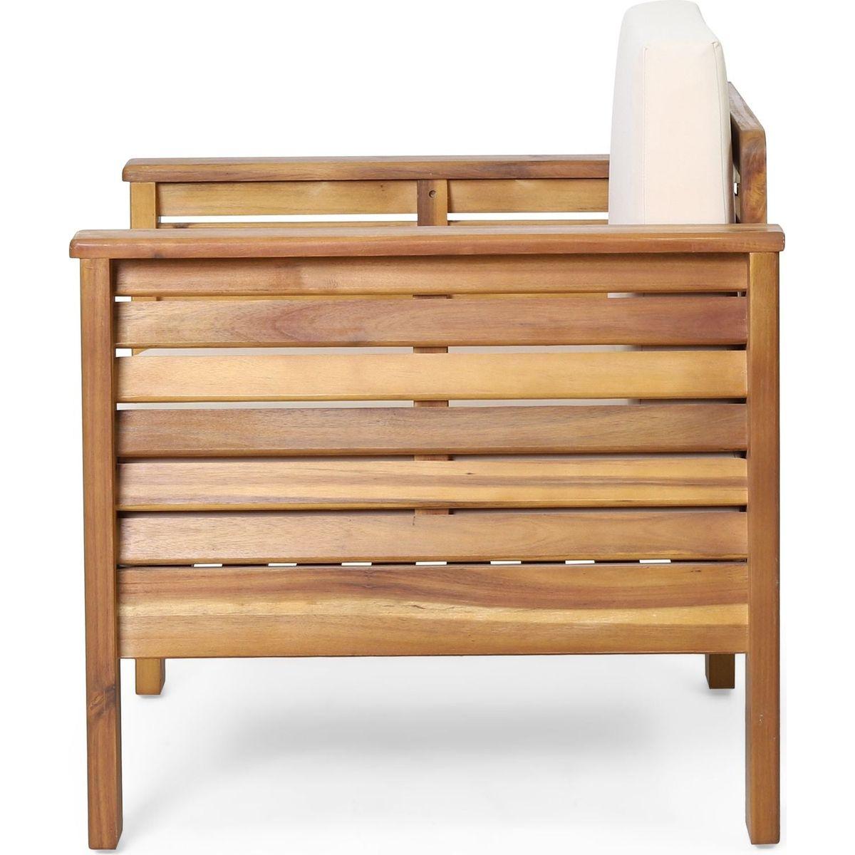 (Set of 2) Outdoor Acacia Wood Club Chairs with Cushions, Teak+Beige, 27.75"D x 32"W x 27.75"H