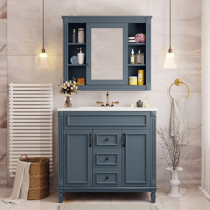 36" Bathroom Vanity with Top Sink, Royal Blue Mirror Cabinet, Modern Bathroom Storage Cabinet with 2 Soft Closing Doors and 2 Drawers, Single Sink Bathroom Vanity