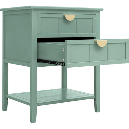 2 Drawer Side Table, American Style, End Table, Suitable for Bedroom, Living Room, Study