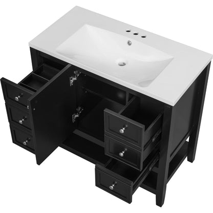 36" Bathroom Vanity with Sink Combo, One Cabinet and Three Drawers, Solid Wood and MDF Board, Black