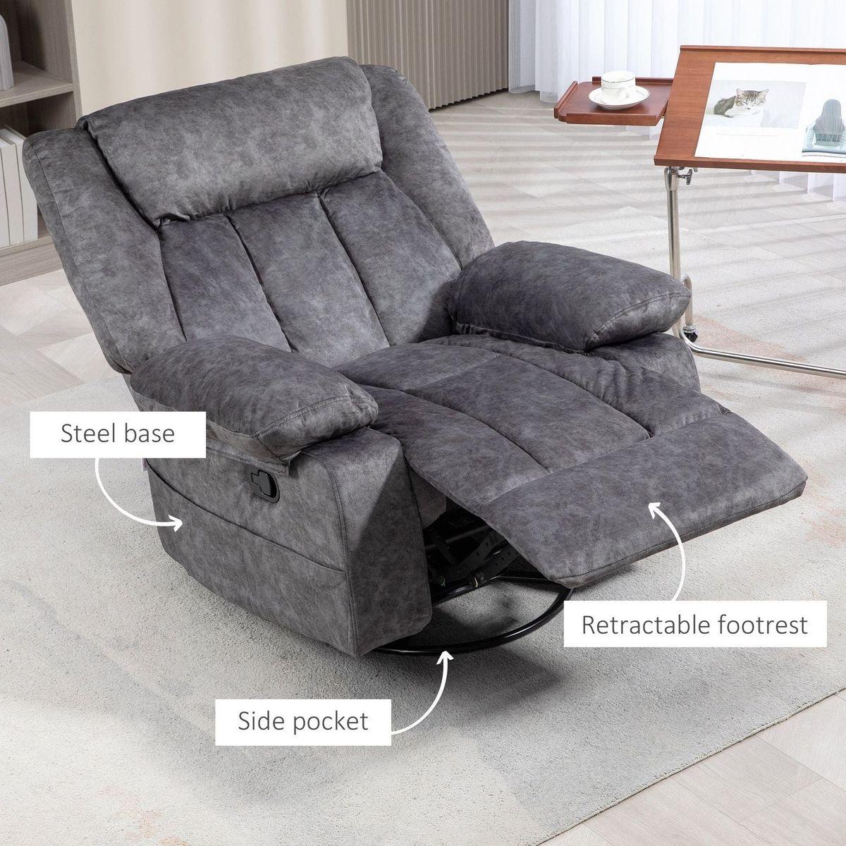 Swivel Rocker Recliner Chair for Living Room, Fabric Reclining Chair for Nursery, Rocking Chair with Footrest, Side Pockets, Charcoal Gray