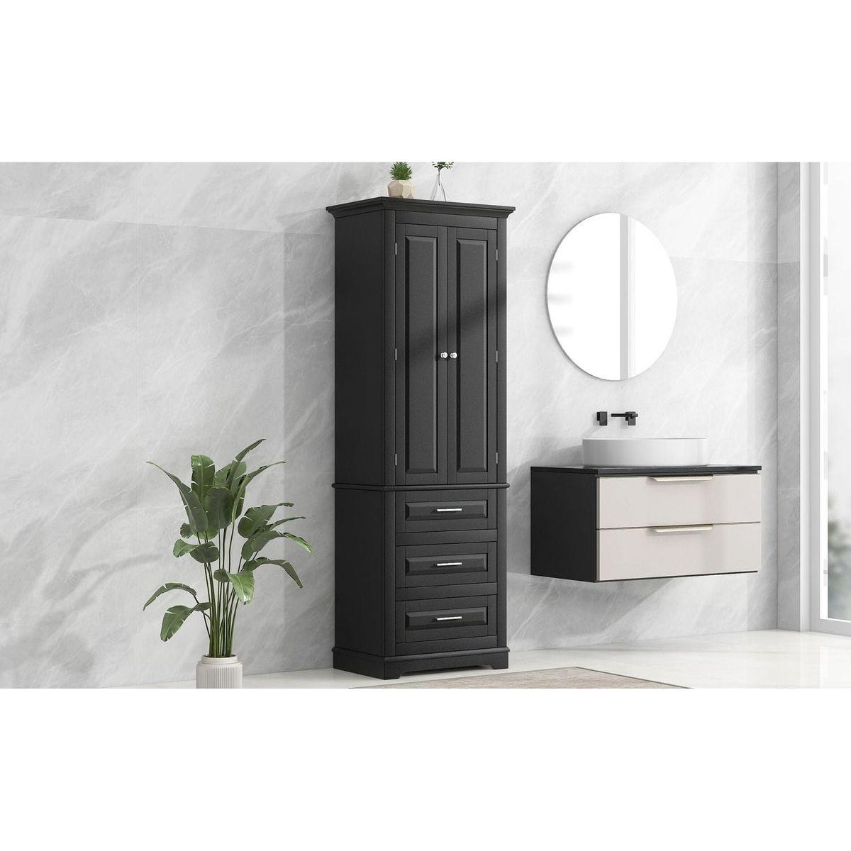 Tall Storage Cabinet with Three Drawers for Bathroom/Office, Black