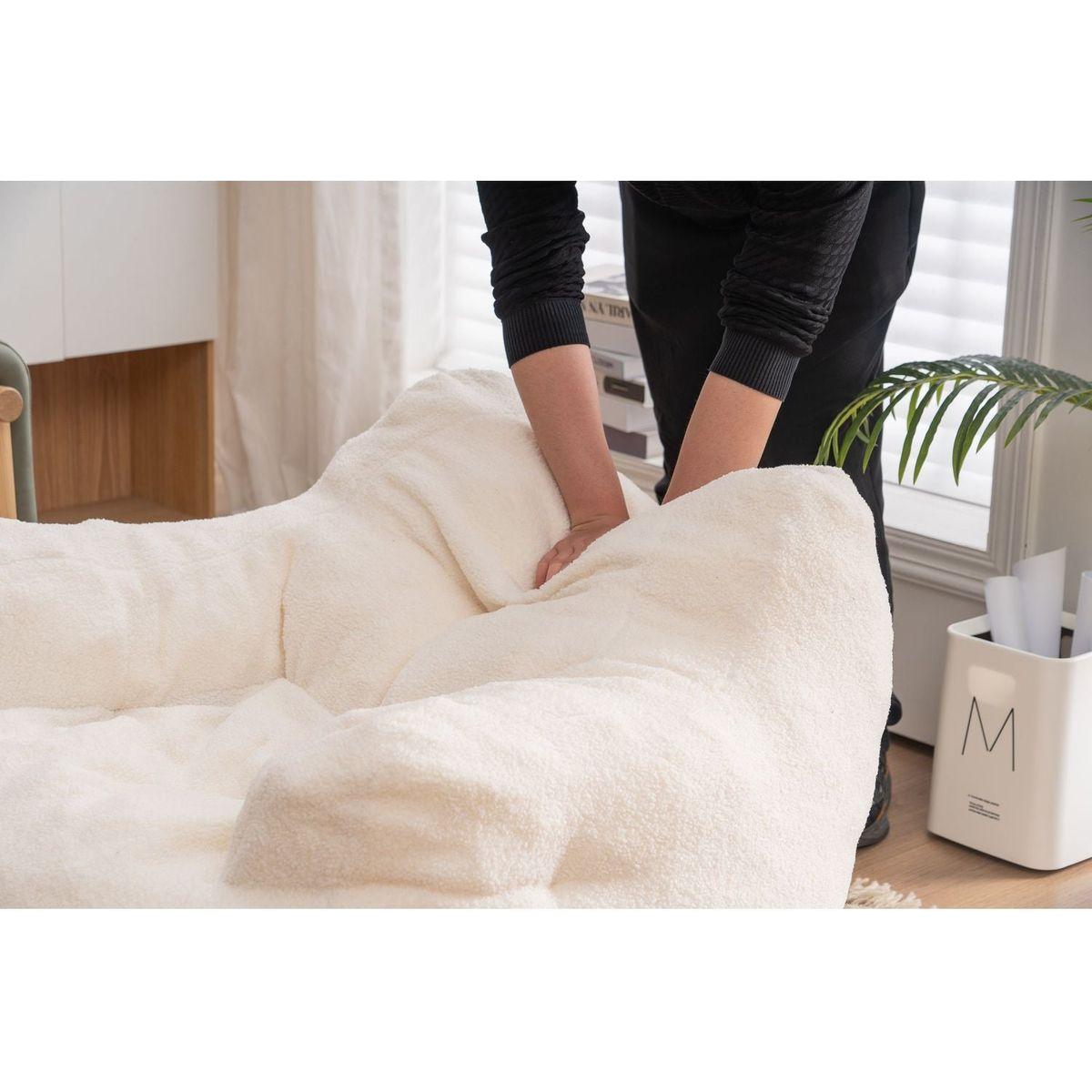 Soft Teddy Fabric Tufted Foam Bean Bag Chair With Teddy Fabric Dark Gray