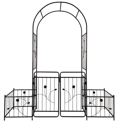 Metal Garden Arch with Gate 79.5" Wide x 86.6" High Climbing Plants Support Rose Arch Outdoor Black