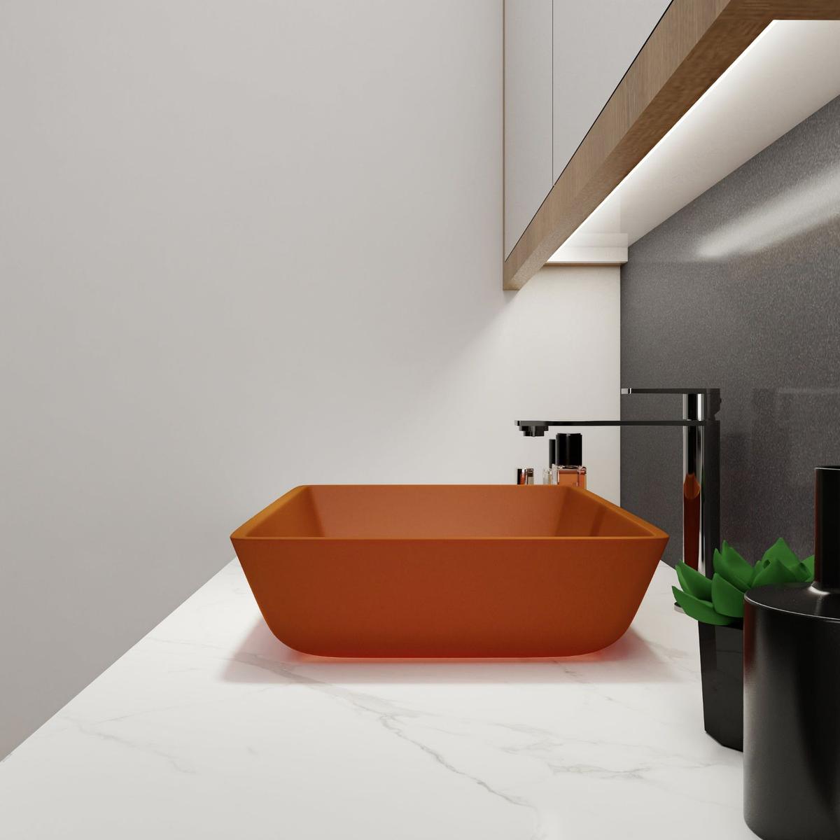 Tempered Glass Matte Bathroom Vessel Sink, Rectangle Bathroom Basin (Tempered Glass Matt Tea)