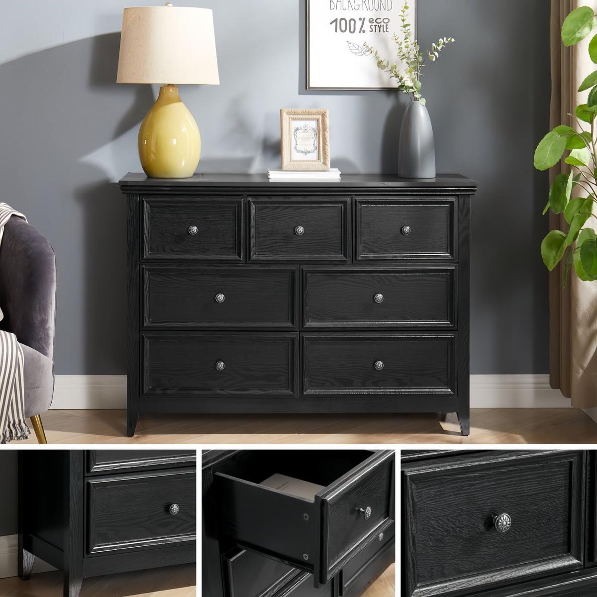 black 7 drawer dresser Scratch-Resistant, Easy-Slide 7-Drawer Dresser with Metal Handles –  Streamdale Furniture