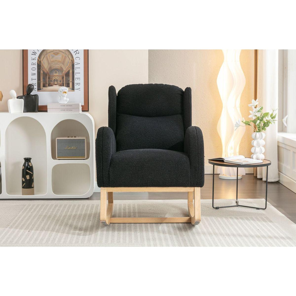 Teddy Fabric Rocking Chair With Packet Wood Legs,Black