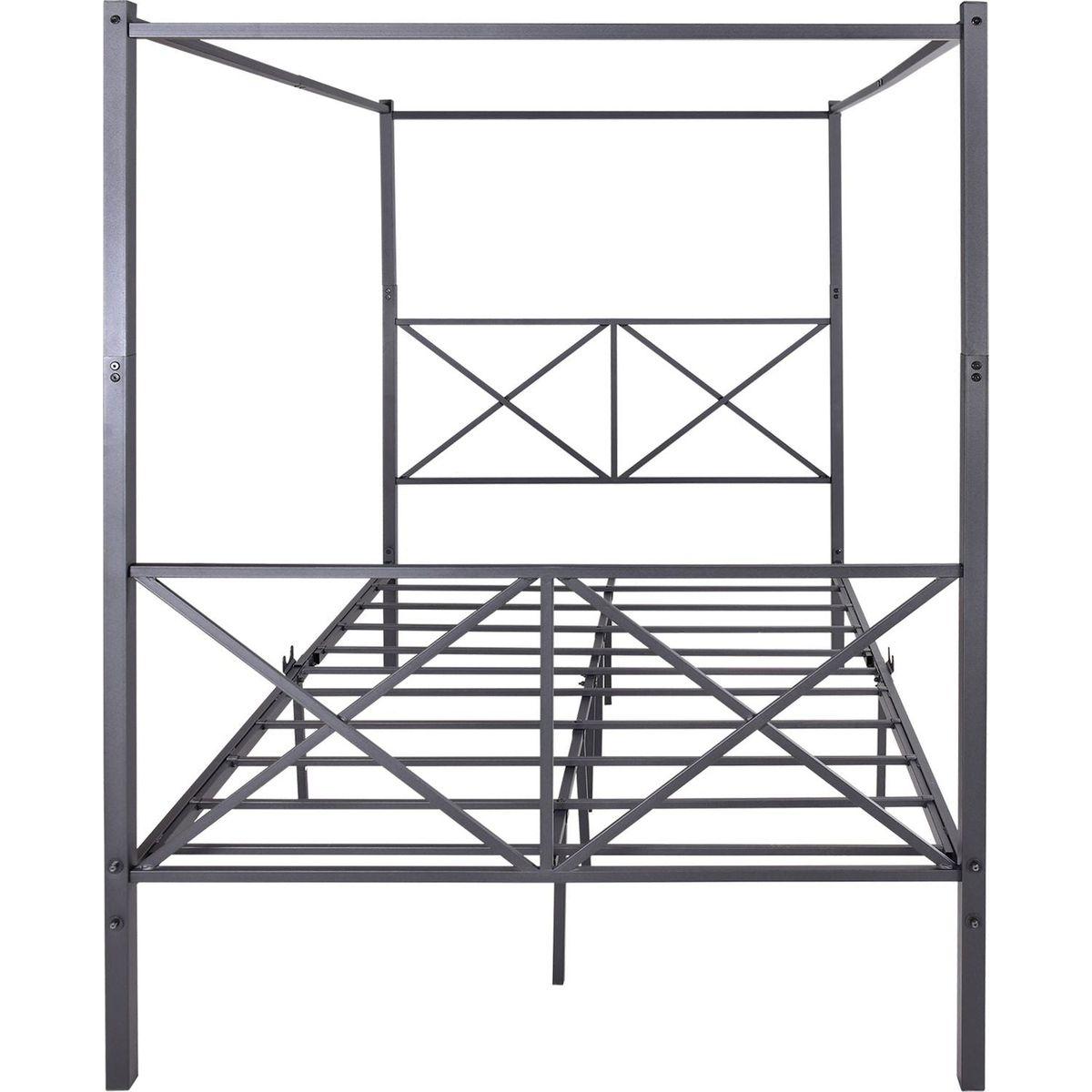 Metal Canopy Bed Frame, Platform Bed Frame with X Shaped Frame Full Black