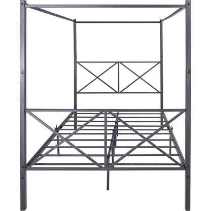 Metal Canopy Bed Frame, Platform Bed Frame with X Shaped Frame Full Black