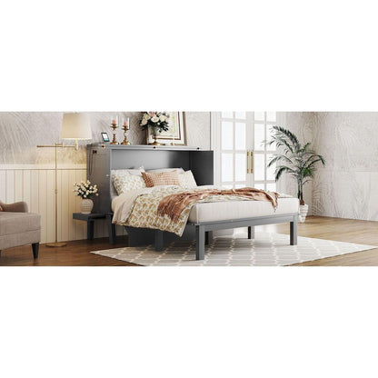 Queen Size Murphy Bed with USB Port and removable Shelves on Each Side,Gray