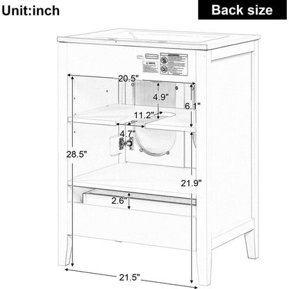 24" Bathroom Vanity with Sink, Bathroom Vanity Cabinet with One Drawer and Doors, Adjustable Shelf, Solid Wood and MDF, White