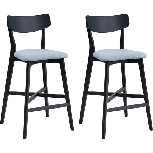 Wooden Bar Chairs Set of 2, Modern Soft Upholstered Kitchen Island Chairs, Counter Height Stool with Backrest,Wooden Frame Chairs with Footrest for Pub,Living Room,Restaurant,Black