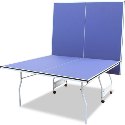 9ft Mid-Size Table Tennis Table Foldable & Portable Ping Pong Table Set for Indoor & Outdoor Games with Net, 2 Table Tennis Paddles and 3 Balls