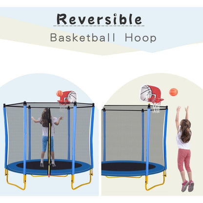 5.5FT Trampoline for Kids - 65" Outdoor & Indoor Mini Toddler Trampoline with Enclosure, Basketball Hoop and Ball Included