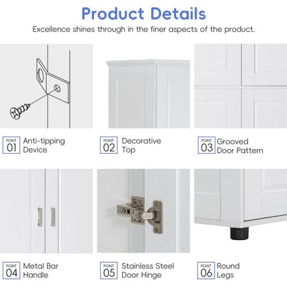 Tall and Wide Bathroom Floor Storage Cabinet, Bathroom Storage Unit, Freestanding Cabinet with 4 Doors, Adjustable Shelves, White