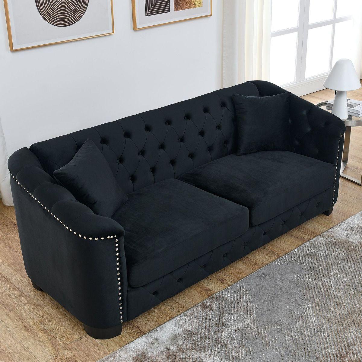 3-seater + 3-seater Combination sofa.Velvet black