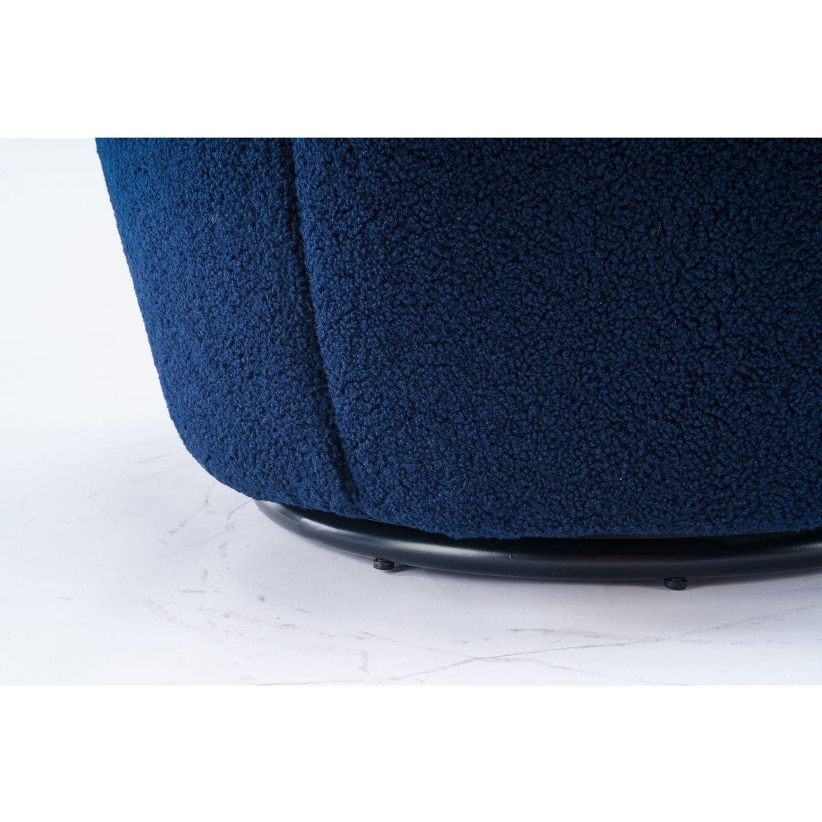 Teddy Fabric Swivel Accent Armchair Barrel Chair With Black Powder Coating Metal Ring,Dark Blue