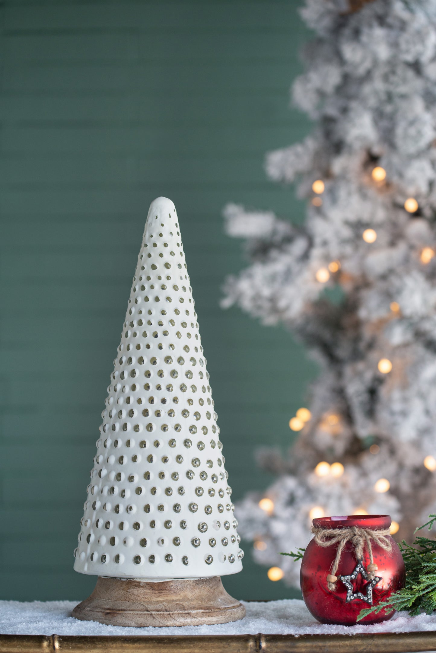 D6.7x18' Glass Christmas Cone Tree Decoration, Cream