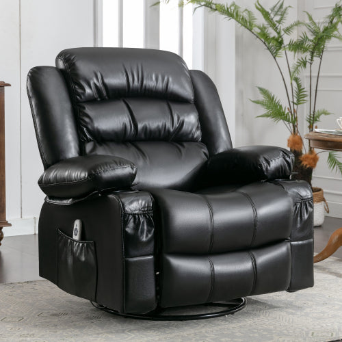 Massage Swivel Rocker Recliner Chair with Vibration Massage and Heat Ergonomic Lounge Chair for Living Room with Rocking Function and Side Pocket 2 Cup Holders USB Charge Port