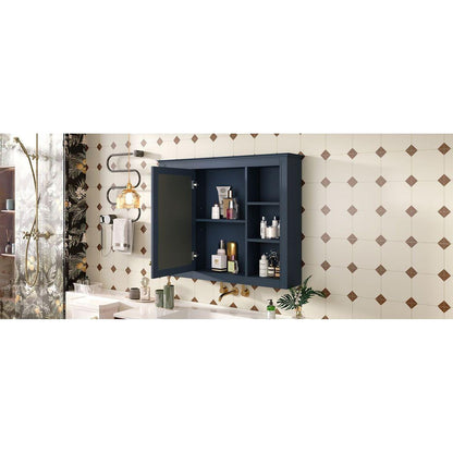 35" x 27.5" Medicine Cabinet, Wall Mounted Bathroom Storage Cabinet, Modern Bathroom Wall Cabinet with Mirror, Mirror Cabinet with 6 Open Shelves (Not Include Bathroom Vanity)