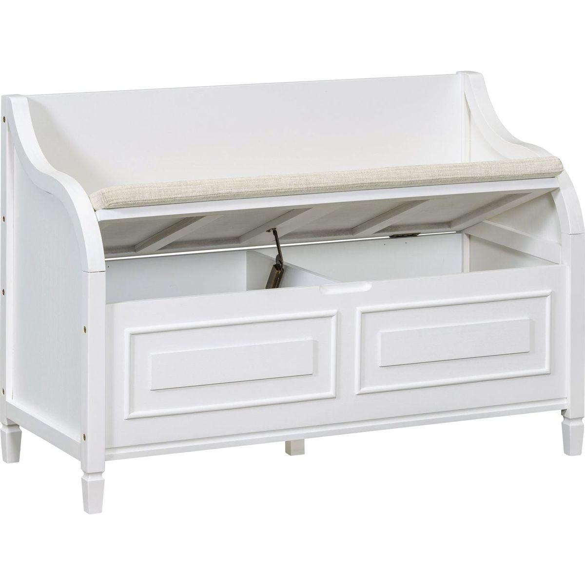 Rustic Style Solid wood Entryway Multifunctional Storage Bench with Safety Hinge (White+ Beige)