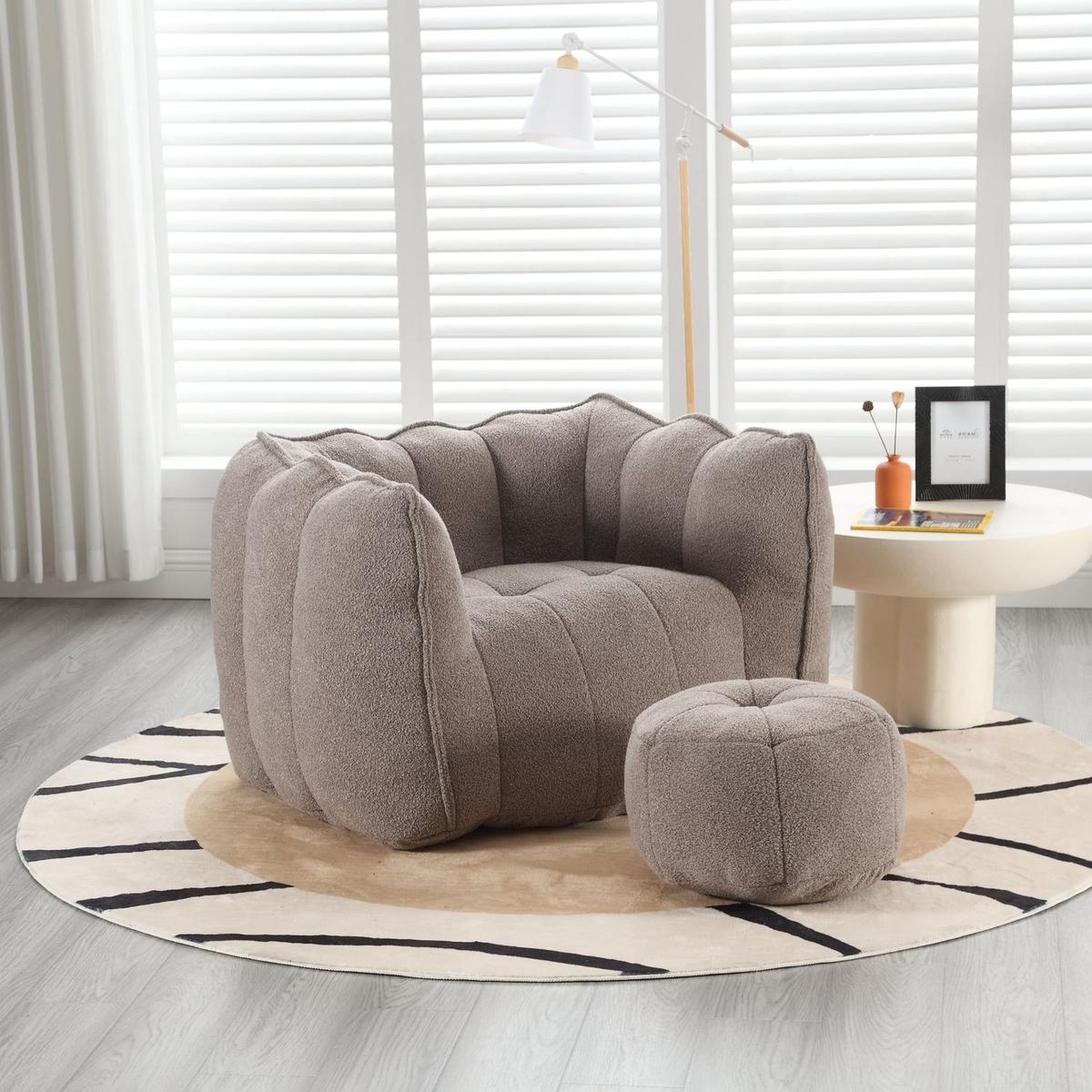 Soft Bean Bag Chair with High Resilient Foam(Chips)for living room and bedroom,Comfortable Square Lazy Sofa with Footstool, Cover for Adults to Gaming, Reading, and Watching TV - Streamdale Furniture