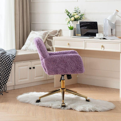 Office Chair,Artificial rabbit hair Home Office Chair with Golden Metal Base,Adjustable Desk Chair Swivel Office Chair,Vanity Chair(Violet) - Streamdale Furniture