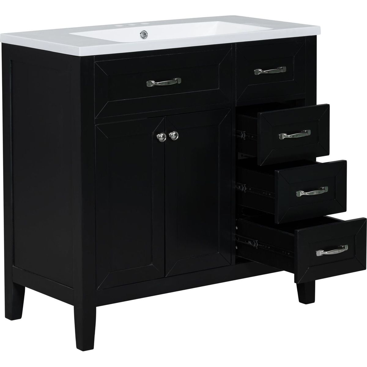 36" Bathroom Vanity with Sink Combo, Black Bathroom Cabinet with Drawers, Solid Frame and MDF Board