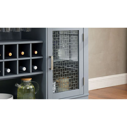 Modern Farmhouse Buffet Cabinet, Sideboard with 2 Drawers and Elegant Glass Door Cabinets, Wine and Glass Rack, Coffee Bar for Kitchen, Dining Room, Light Blue and Light Oak, 56.46"Wx15.55"Dx35.74"H
