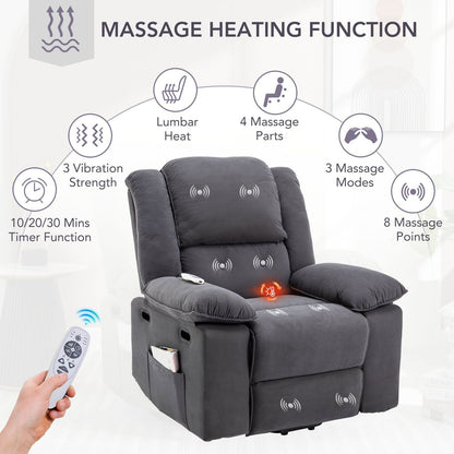 Massage Recliner,Power Lift Chair for Elderly with Adjustable Massage and Heating Function,Recliner Chair with Infinite Position and Side Pocket for Living Room, Gray