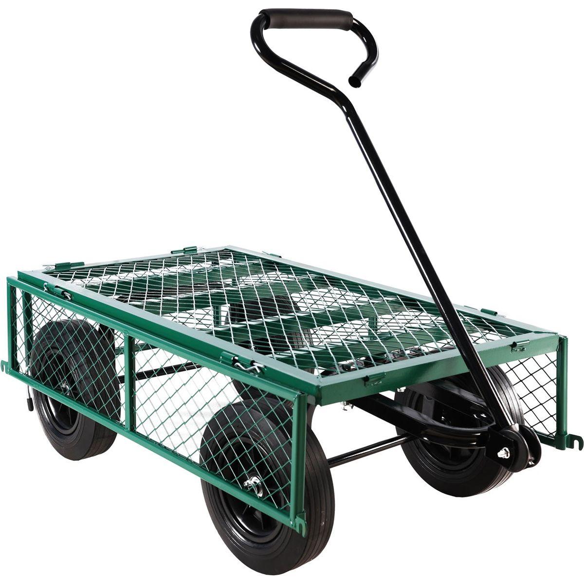 (Green solid wheels wagon cart) Solid wheels Tools cart Wagon Cart Garden cart trucks make it easier to transport firewood