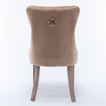 Nikki Collection Modern, High-end Tufted Solid Wood Contemporary Velvet Upholstered Dining Chair with Wood Legs Nailhead Trim 2-Pcs Set, Khaki