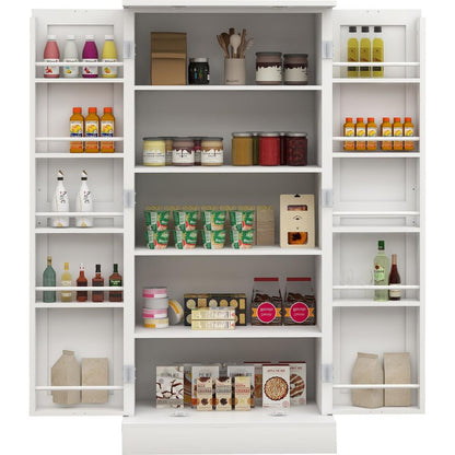 50" LED Kitchen Pantry Cabinet,Freestanding Buffet Cupboards Sideboard with 2 Doors with Racks and Shelves for Kitchen, Living Room and Dining Room-White