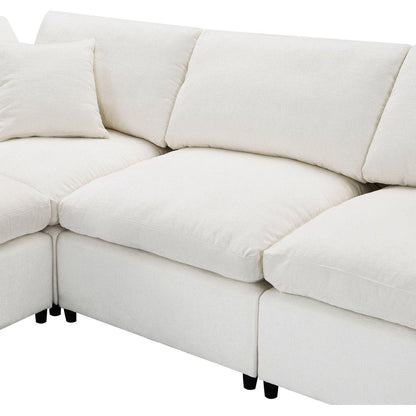 130x65" Modern Modular Cloud Sofa Bed, 6 Seat Chenille Sectional Couch Set with Ottoman,Free Combination,Convertible U Shaped Sleeper Sofa for Living Room, Apartment, 3 Colors