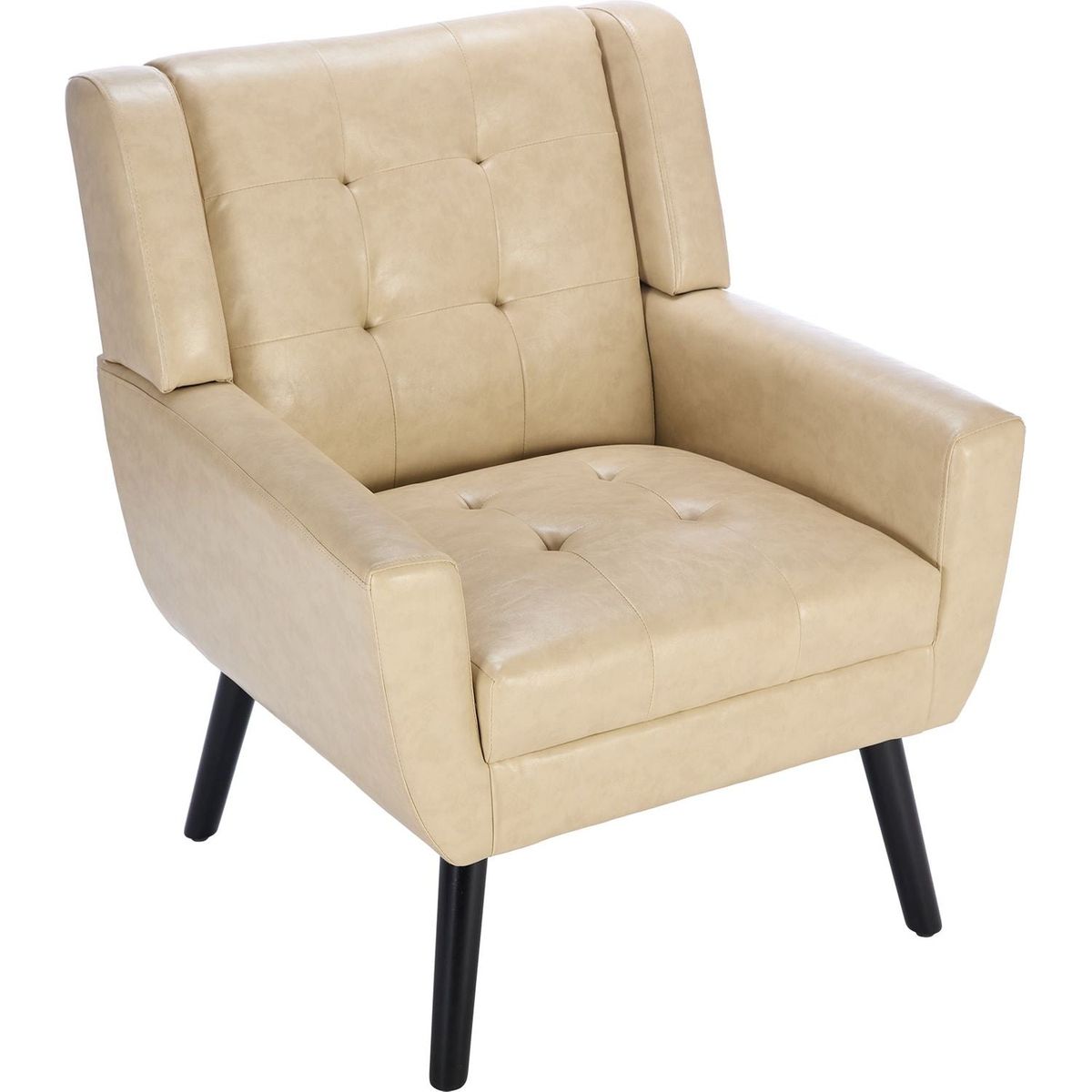 Modern Soft Leather Material Ergonomics Accent Chair Living Room Chair Bedroom Chair Home Chair With Black Legs For Indoor Home-Khaki PU