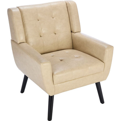 Modern Soft Leather Material Ergonomics Accent Chair Living Room Chair Bedroom Chair Home Chair With Black Legs For Indoor Home-Khaki PU