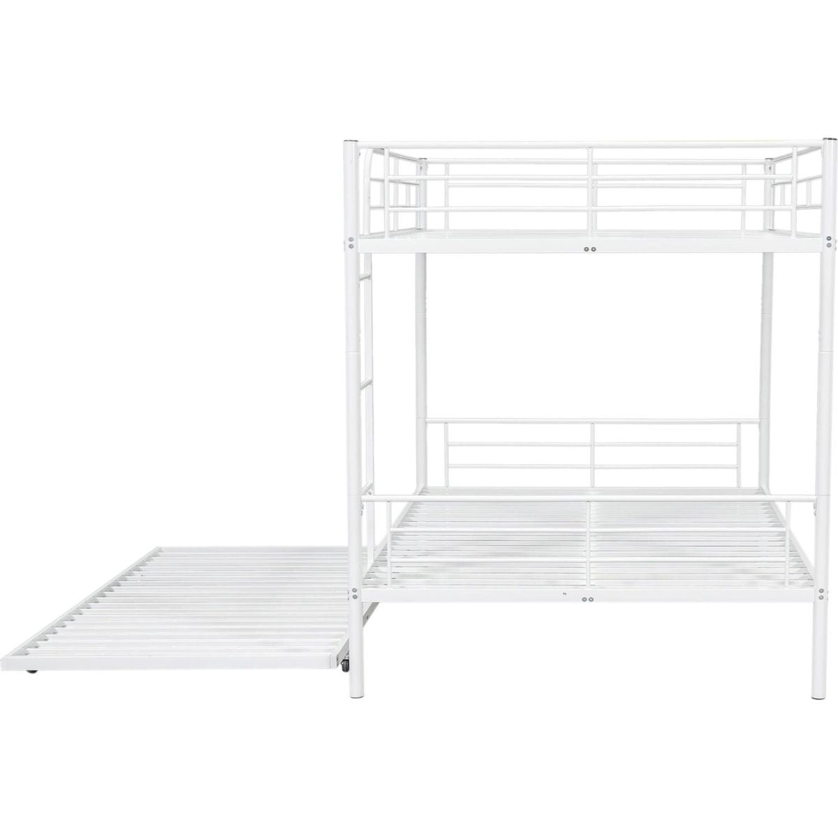 Full Over Full Metal Bunk Bed with Trundle, White