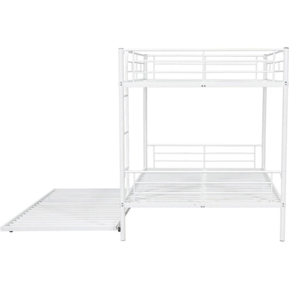 Full Over Full Metal Bunk Bed with Trundle, White