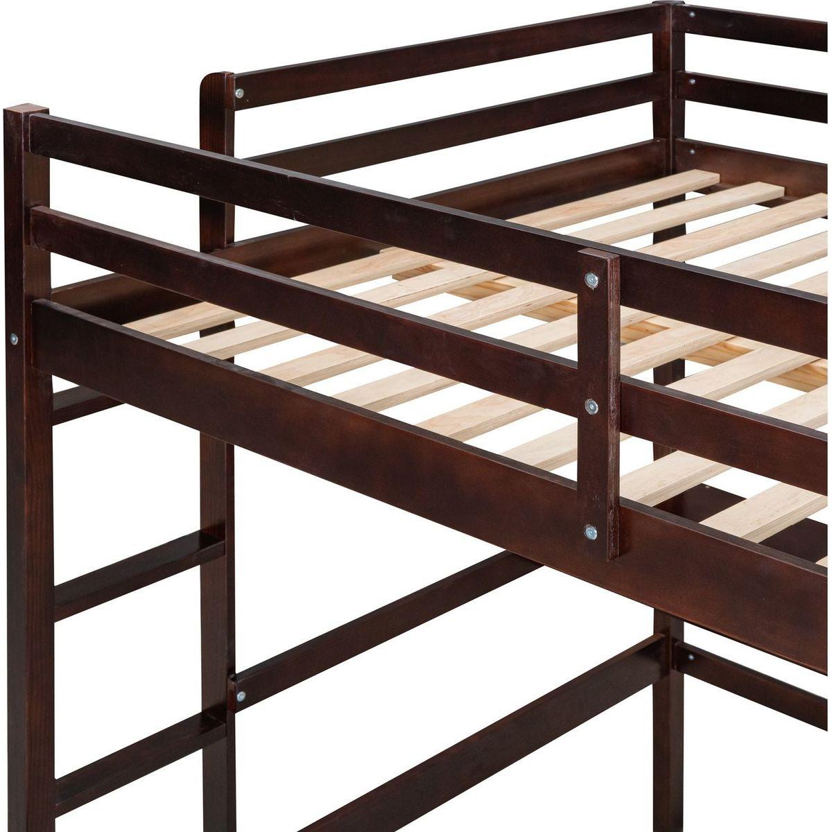 Twin size Loft Bed with Desk and Writing Board, Wooden Loft Bed with Desk & 2 Drawers Cabinet- Espresso