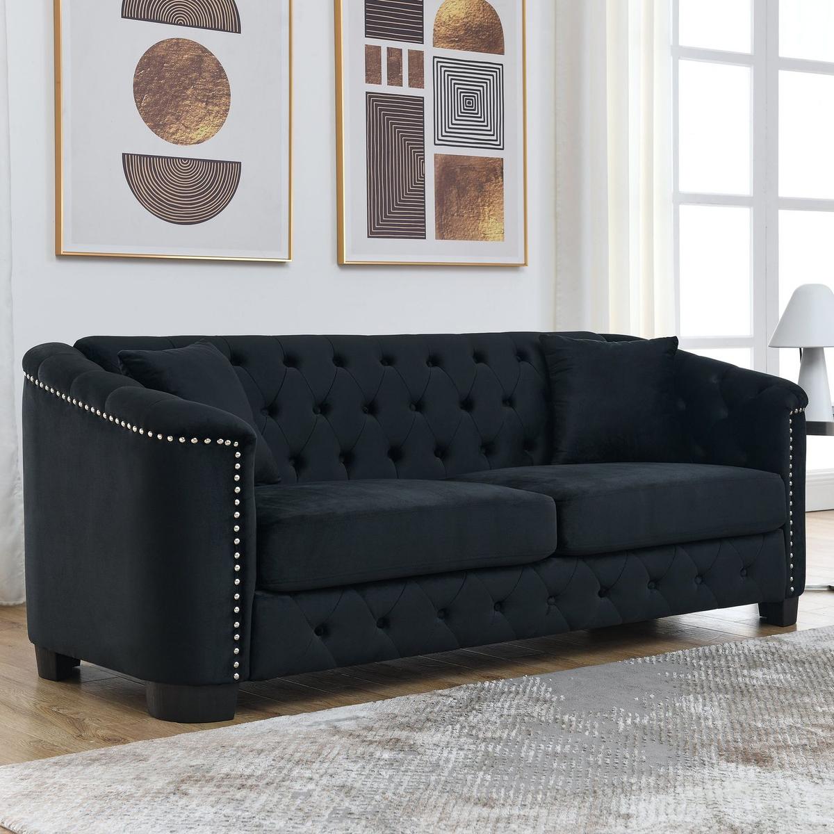 3-seater + 3-seater Combination sofa.Velvet black