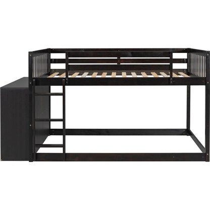 Full over Full Bunk Bed with 4 Drawers and 3 Shelves-Espresso