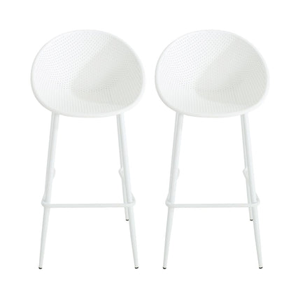 Modern Gable Outdoor Barstool Set of 2 with Weather-Resistant Plastic and Iron in White