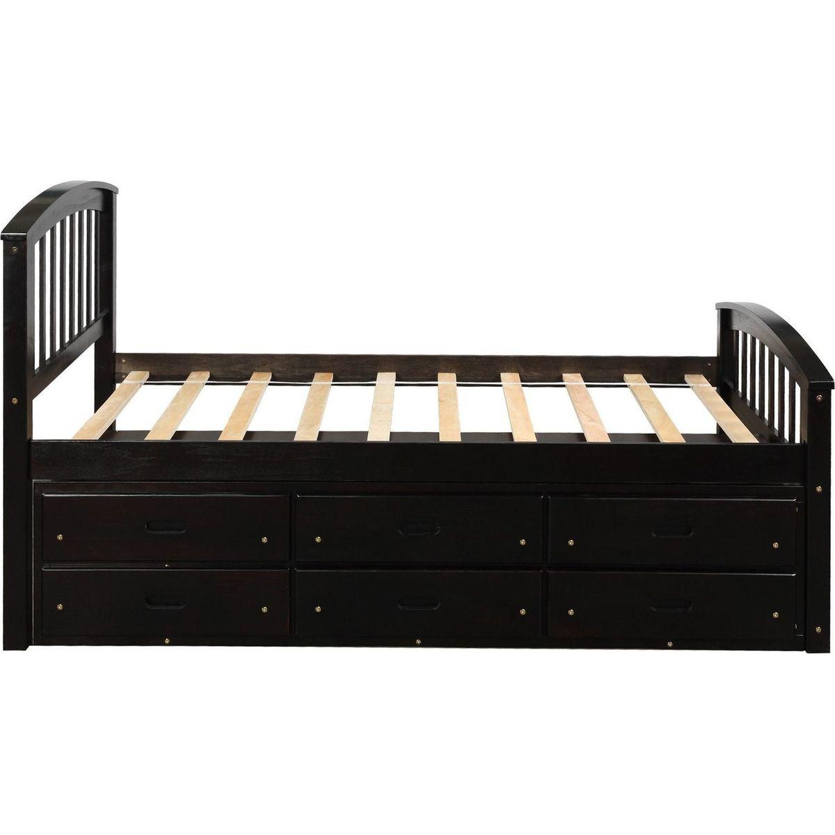 Twin Size Platform Storage Bed Solid Wood Bed with 6 Drawers