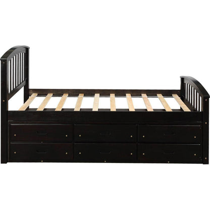 Twin Size Platform Storage Bed Solid Wood Bed with 6 Drawers