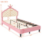 Twin Size Lovely Crown Fantasy PU Leather Princess Bed with Tufted Headboard, Pink+Cream