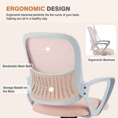 Mid-Back Task Chair with Lumbar Support,Pink