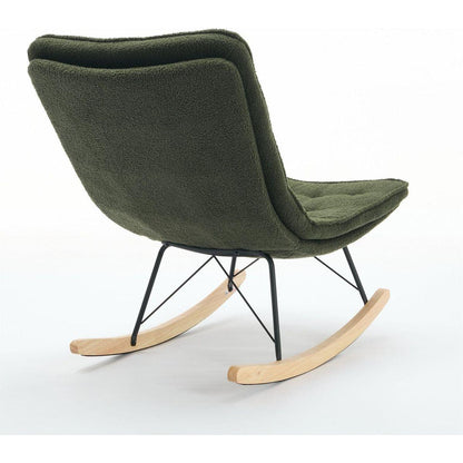 Lazy Rocking Chair,Comfortable Lounge Chair with Wide Backrest and Seat Wood Base, Upholstered Armless Rocker Chair for Living room, Balcony,Bedroom and Patio Porch. (DARK GREEN)