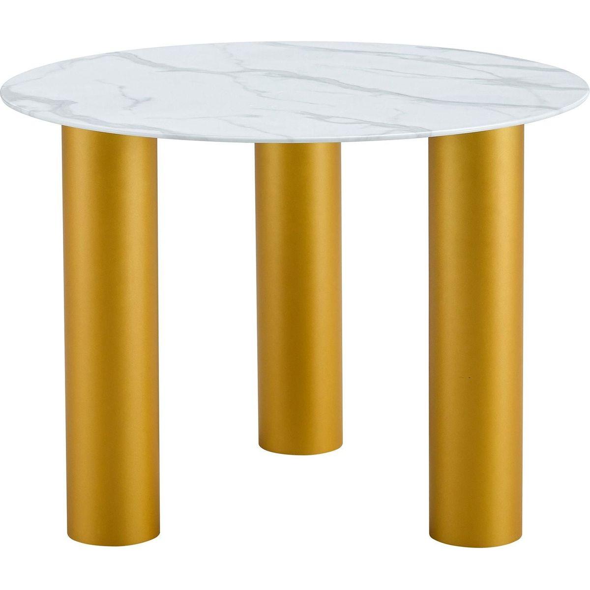 Table and chair set, round table with white marble pattern, gold MDF table legs, soft and comfortable dining chair, suitable for kitchen and living room